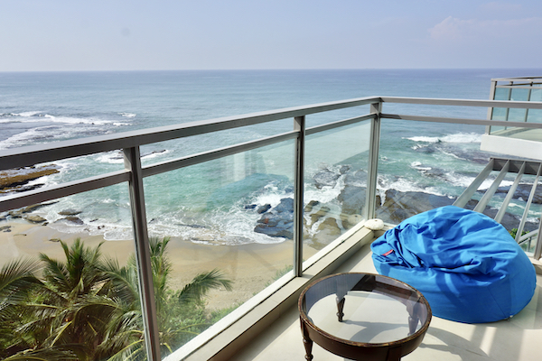 A picture of the sea view from the apartment's balcony.